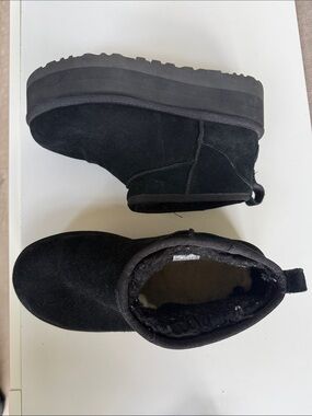 UGG Black Suede Ankle Booties with Shearling Lining